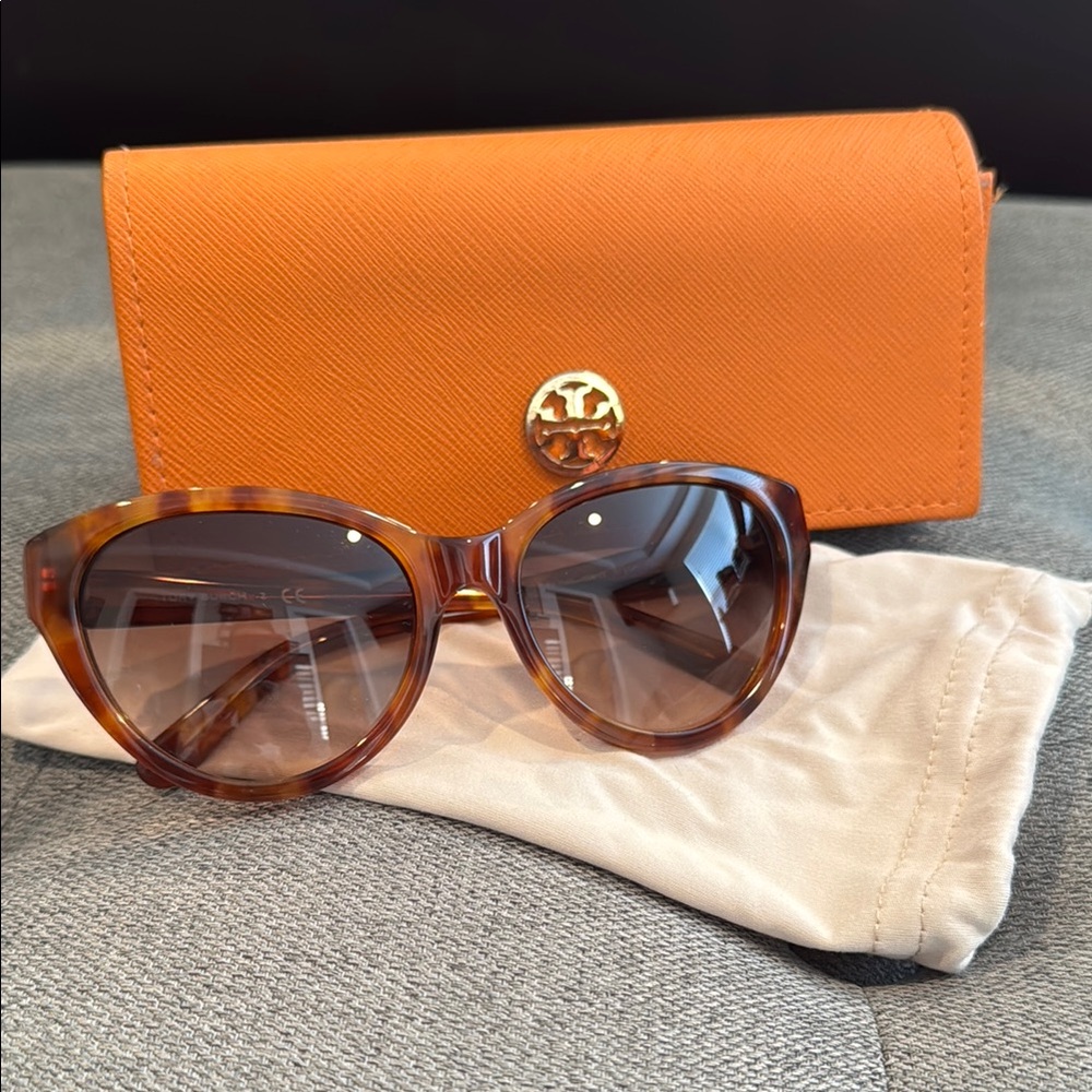 Tory Burch Tortoise Shell Sunglasses with Orange Case